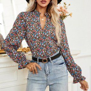 BOHO DOLLZ Puff Sleeve Ditsy Floral Blouse
